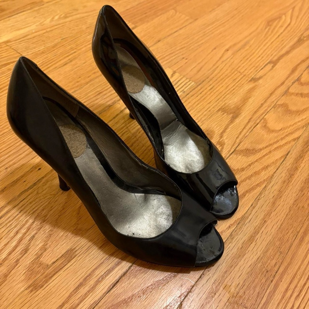 Heavily Worn Black Peep-Toe Heels